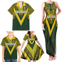Australia Rugby Custom Family Matching Tank Maxi Dress and Hawaiian Shirt Aboriginal Art Sporty Style LT03 - Polynesian Pride