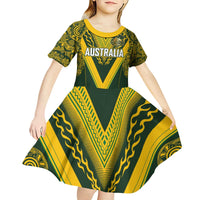 Australia Rugby Custom Kid Short Sleeve Dress Aboriginal Art Sporty Style - Polynesian Pride
