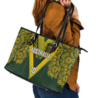 Australia Rugby Custom Leather Tote Bag Aboriginal Art Sporty Style - Polynesian Pride