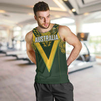 Australia Rugby Custom Men Tank Top Aboriginal Art Sporty Style LT03 Green - Polynesian Pride