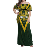 Australia Rugby Custom Off Shoulder Maxi Dress Aboriginal Art Sporty Style - Polynesian Pride
