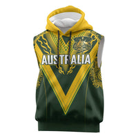 Australia Rugby Custom Sleeveless Hoodie Aboriginal Art Sporty Style LT03 Green - Polynesian Pride