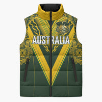 Australia Rugby Custom Sleeveless Puffer Jacket Aboriginal Art Sporty Style LT03 Unisex Green - Polynesian Pride