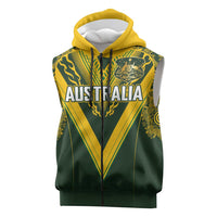 Australia Rugby Custom Sleeveless Zip Hoodie Aboriginal Art Sporty Style LT03 Green - Polynesian Pride