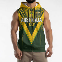 Australia Rugby Custom Sleeveless Zip Hoodie Aboriginal Art Sporty Style - Polynesian Pride