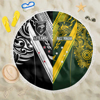 Aotearoa Australia Rugby Beach Blanket Maori and Aboriginal Art Sporty Style LT03 One Size 150cm Green - Polynesian Pride