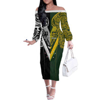 Aotearoa Australia Rugby Custom Family Matching Off The Shoulder Long Sleeve Dress and Hawaiian Shirt Maori and Aboriginal Art Sporty Style - Polynesian Pride