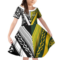 Aotearoa Australia Rugby Custom Family Matching Off Shoulder Short Dress and Hawaiian Shirt Maori and Aboriginal Art Sporty Style - Polynesian Pride