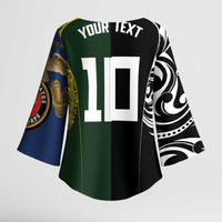 Aotearoa Australia Rugby Custom Kimono Sleeve Blouse Maori and Aboriginal Art Sporty Style - Polynesian Pride