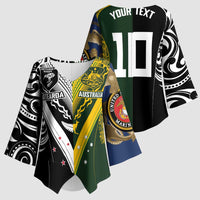 Aotearoa Australia Rugby Custom Kimono Sleeve Blouse Maori and Aboriginal Art Sporty Style - Polynesian Pride