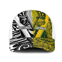 Aotearoa Australia Rugby Mesh Trucker Cap Maori and Aboriginal Art Sporty Style LT03 One Size White Green - Polynesian Pride