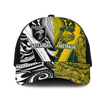 Aotearoa Australia Rugby Mesh Trucker Cap Maori and Aboriginal Art Sporty Style LT03 One Size Black Green - Polynesian Pride