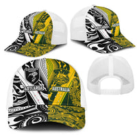 Aotearoa Australia Rugby Mesh Trucker Cap Maori and Aboriginal Art Sporty Style LT03 - Polynesian Pride