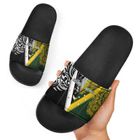 Aotearoa Australia Rugby Slide Sandals Maori and Aboriginal Art Sporty Style - Polynesian Pride