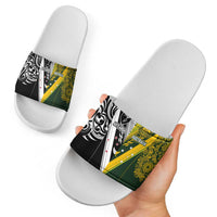 Aotearoa Australia Rugby Slide Sandals Maori and Aboriginal Art Sporty Style - Polynesian Pride