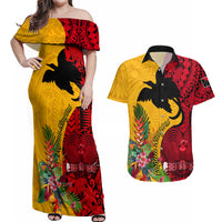 Papua New Guinea Couples Matching Off Shoulder Maxi Dress and Hawaiian Shirt Birds Of Paradise Mix Tropical Flower Polynesian Pattern LT03 Yellow - Polynesian Pride