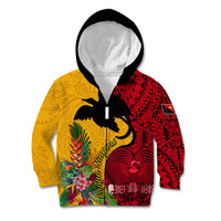 Custom Papua New Guinea Kid Hoodie Birds Of Paradise Mix Tropical Flower Polynesian Pattern LT03 - Polynesian Pride