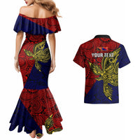 Custom Papua New Guinea Central Province Couples Matching Mermaid Dress and Hawaiian Shirt PNG Birds Of Paradise Polynesian Arty Style LT03 - Polynesian Pride