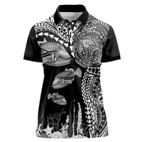 Hawaiian Reef Triggerfish Women Polo Shirt Polynesian Art with Tribal Humuhumunukunukuapua'a LT03 Female Black - Polynesian Pride