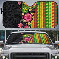 Hawaiian Independence Day Auto Sun Shade Kanaka Maoli Symbols With Tapa Motifs and Tropical Plants - Polynesian Pride