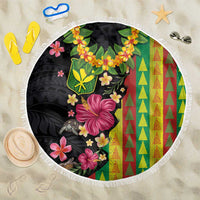 Hawaiian Independence Day Beach Blanket Kanaka Maoli Symbols With Tapa Motifs and Tropical Plants - Polynesian Pride