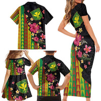 Hawaiian Independence Day Family Matching Short Sleeve Bodycon Dress and Hawaiian Shirt Kanaka Maoli Symbols With Tapa Motifs and Tropical Plants - Polynesian Pride