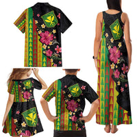 Hawaiian Independence Day Family Matching Tank Maxi Dress and Hawaiian Shirt Kanaka Maoli Symbols With Tapa Motifs and Tropical Plants - Polynesian Pride
