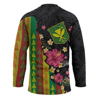 Hawaiian Independence Day Hockey Jersey Kanaka Maoli Symbols With Tapa Motifs and Tropical Plants - Polynesian Pride
