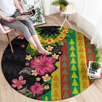 Hawaiian Independence Day Round Carpet Kanaka Maoli Symbols With Tapa Motifs and Tropical Plants - Polynesian Pride