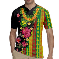 Hawaiian Independence Day Rugby Jersey Kanaka Maoli Symbols With Tapa Motifs and Tropical Plants - Polynesian Pride