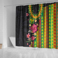 Hawaiian Independence Day Shower Curtain Kanaka Maoli Symbols With Tapa Motifs and Tropical Plants - Polynesian Pride
