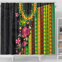 Hawaiian Independence Day Shower Curtain Kanaka Maoli Symbols With Tapa Motifs and Tropical Plants - Polynesian Pride