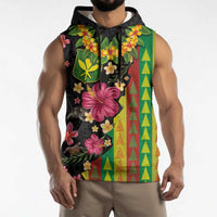 Hawaiian Independence Day Sleeveless Hoodie Kanaka Maoli Symbols With Tapa Motifs and Tropical Plants - Polynesian Pride