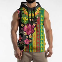 Hawaiian Independence Day Sleeveless Zip Hoodie Kanaka Maoli Symbols With Tapa Motifs and Tropical Plants - Polynesian Pride