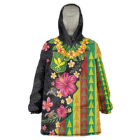 Hawaiian Independence Day Wearable Blanket Hoodie Kanaka Maoli Symbols With Tapa Motifs and Tropical Plants - Polynesian Pride