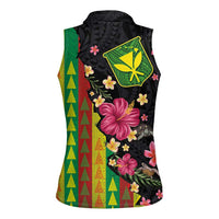 Hawaiian Independence Day Women Sleeveless Polo Shirt Kanaka Maoli Symbols With Tapa Motifs and Tropical Plants - Polynesian Pride