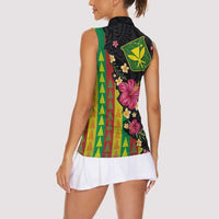 Hawaiian Independence Day Women Sleeveless Polo Shirt Kanaka Maoli Symbols With Tapa Motifs and Tropical Plants - Polynesian Pride