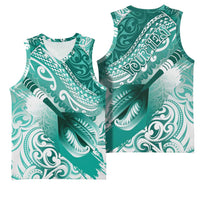 Personalised New Zealand Aotearoa Darts Masters Basketball Jersey Maori Art Tattoo with Tribal Dart Symbol Teal Color - Polynesian Pride