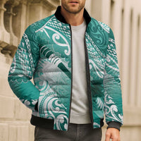 Personalised New Zealand Aotearoa Darts Masters Bomber Puffer Jacket Maori Art Tattoo with Tribal Dart Symbol Teal Color - Polynesian Pride