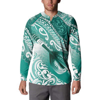 Personalised New Zealand Aotearoa Darts Masters Button Sweatshirt Maori Art Tattoo with Tribal Dart Symbol Teal Color - Polynesian Pride