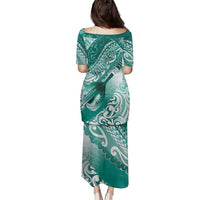 Personalised New Zealand Aotearoa Darts Masters Family Matching Puletasi and Hawaiian Shirt Maori Art Tattoo with Tribal Dart Symbol Teal Color - Polynesian Pride