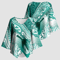 Personalised New Zealand Aotearoa Darts Masters Kimono Sleeve Blouse Maori Art Tattoo with Tribal Dart Symbol Teal Color - Polynesian Pride