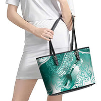 Personalised New Zealand Aotearoa Darts Masters Leather Tote Bag Maori Art Tattoo with Tribal Dart Symbol Teal Color - Polynesian Pride