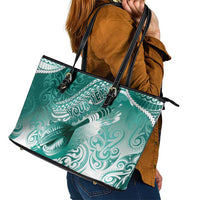 Personalised New Zealand Aotearoa Darts Masters Leather Tote Bag Maori Art Tattoo with Tribal Dart Symbol Teal Color - Polynesian Pride