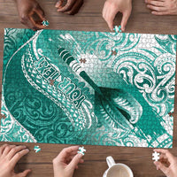 Personalised New Zealand Aotearoa Darts Masters Puzzle Maori Art Tattoo with Tribal Dart Symbol Teal Color - Polynesian Pride