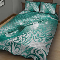 Personalised New Zealand Aotearoa Darts Masters Quilt Bed Set Maori Art Tattoo with Tribal Dart Symbol Teal Color - Polynesian Pride