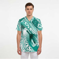 Personalised New Zealand Aotearoa Darts Masters Scrub Top Maori Art Tattoo with Tribal Dart Symbol Teal Color - Polynesian Pride