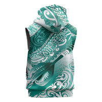 Personalised New Zealand Aotearoa Darts Masters Sleeveless Zip Hoodie Maori Art Tattoo with Tribal Dart Symbol Teal Color - Polynesian Pride