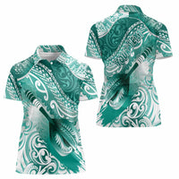 Personalised New Zealand Aotearoa Darts Masters Women Polo Shirt Maori Art Tattoo with Tribal Dart Symbol Teal Color - Polynesian Pride