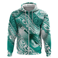 Personalised New Zealand Aotearoa Darts Masters Zip Hoodie Maori Art Tattoo with Tribal Dart Symbol Teal Color - Polynesian Pride